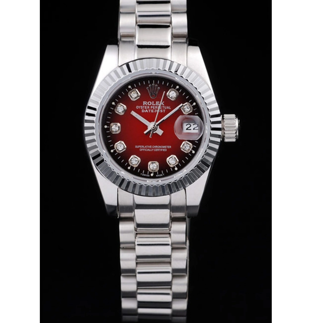 Polished Steel Tone Stainless Datejust Two Dial Red Rolex 1015